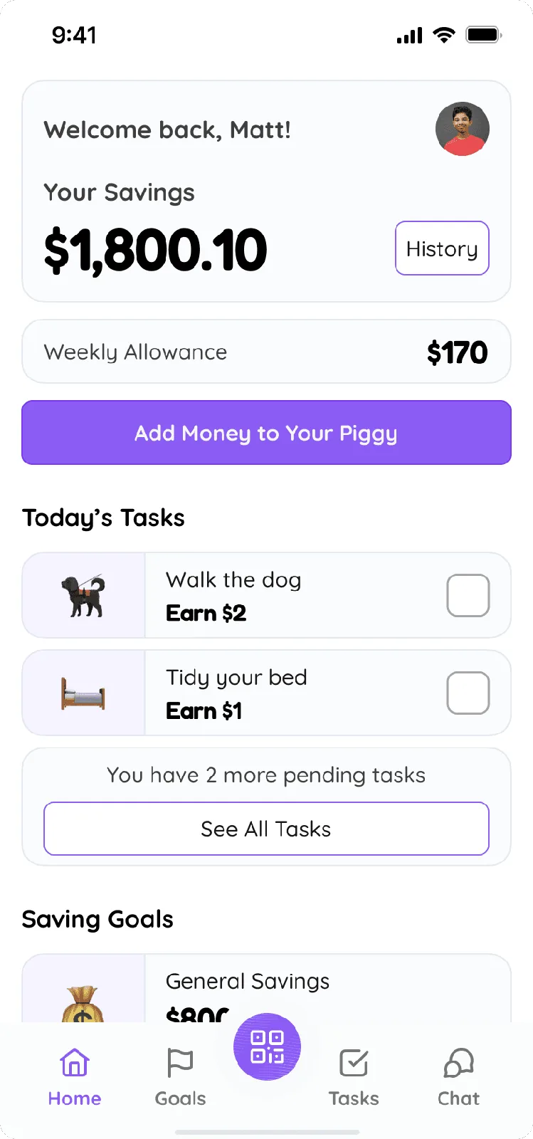 Piggy Wallet app home screen